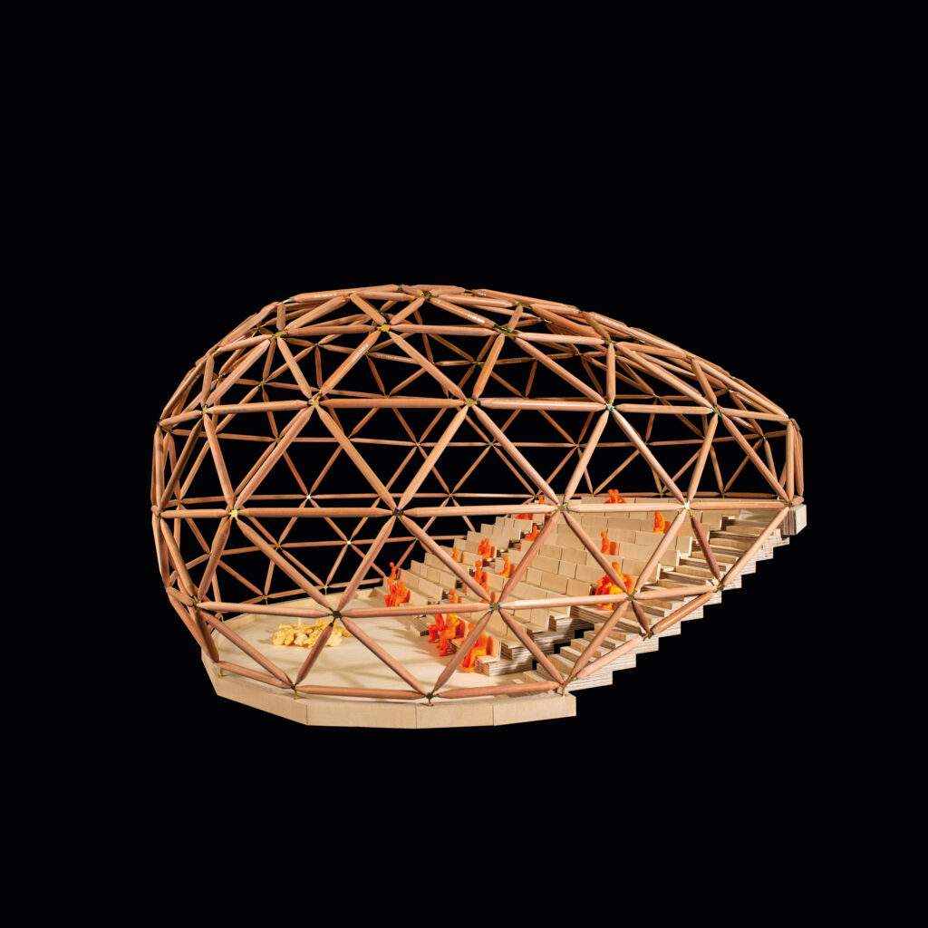Architectural model of the auditorium, made from pencils