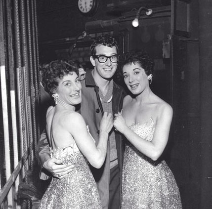 Buddy Holly, backstage at the Elephant & Castle Trocadero, March 1958. (Image by Bill Francis, from Patrick Sweeney website)