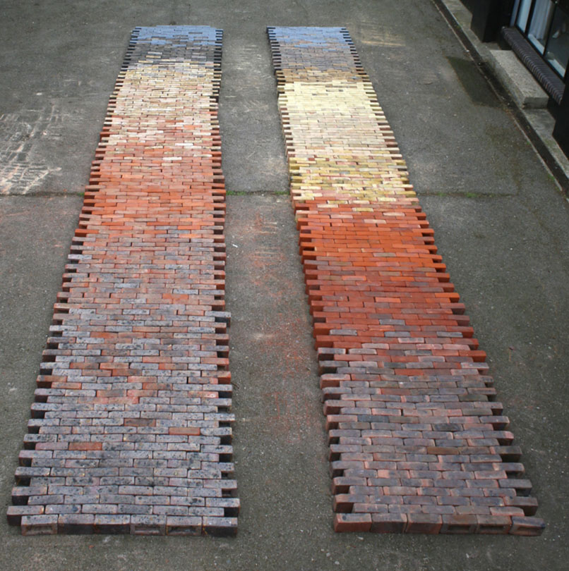 mock-up of the graduating brick palette from two UK brick suppliers.