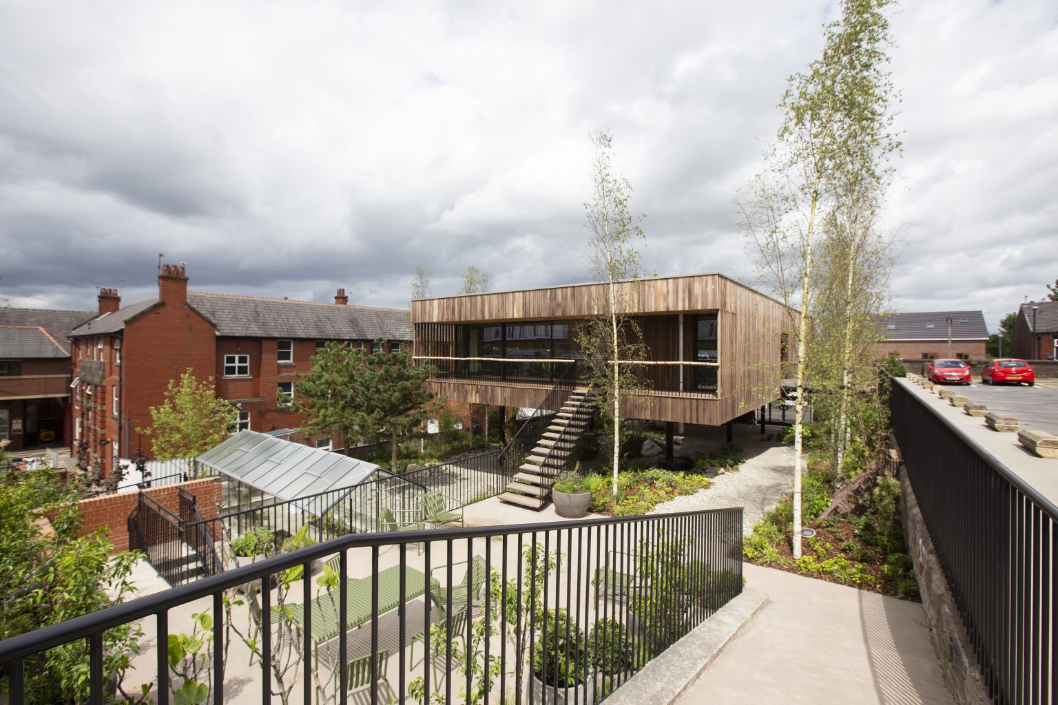 Timber use on the exterior of Maggie's Oldham.