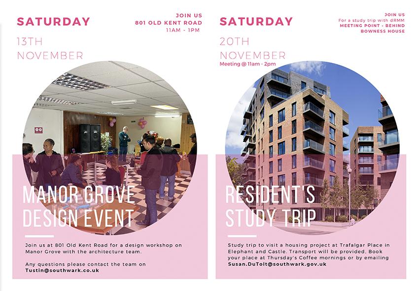 Examples of community outreach and engagement undertaken to inform design of the Tustin Estate