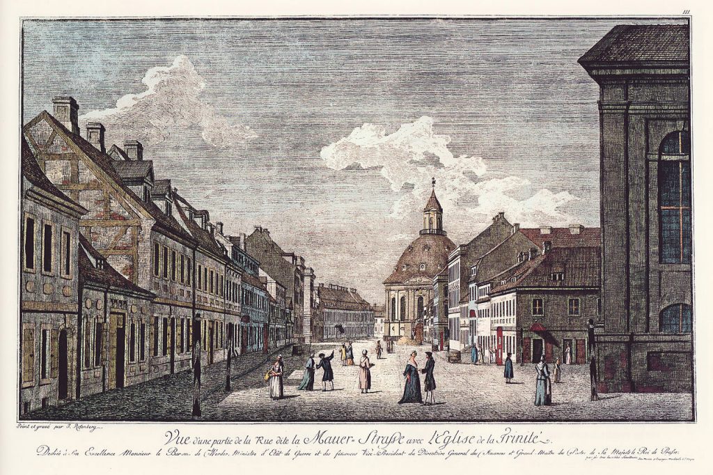 View south down Glinkastraße showing Dreifaltigkeitskirche, 1780